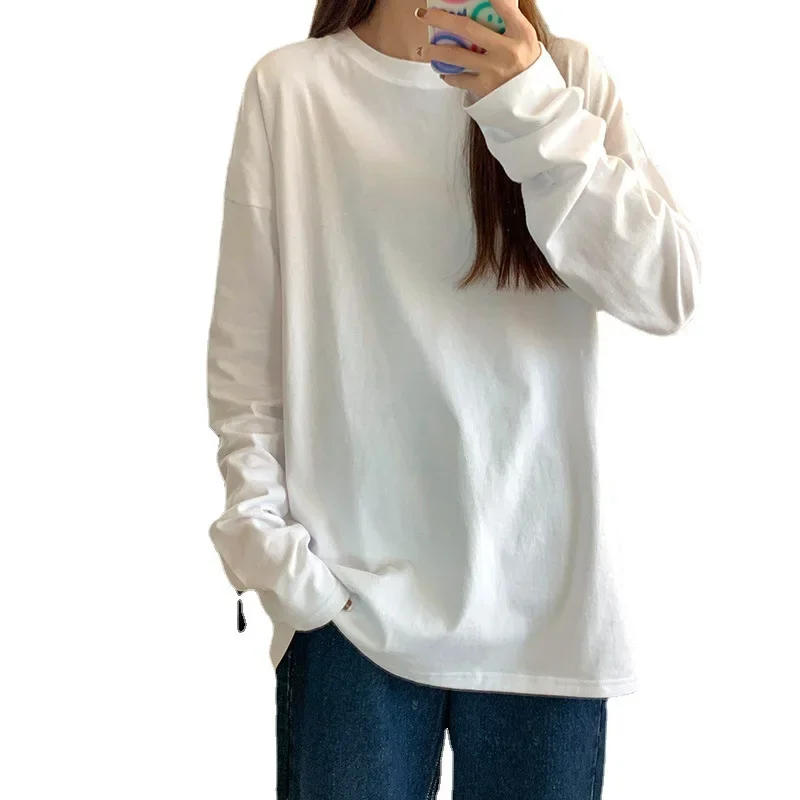 t shirt blanc à manches longues pour femme, haut étudiant, automne, adt ins t shirt blanc à manches longues pour femme, haut étudiant, automne, adt ins