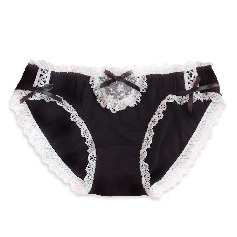 sous vêtements japonais en dentelle modal noir et blanc pour femmes, lingerie mignonne en coton, culotte sexy kawaii sous vêtements japonais en dentelle modal noir et blanc pour femmes, lingerie mignonne en coton, culotte sexy kawaii
