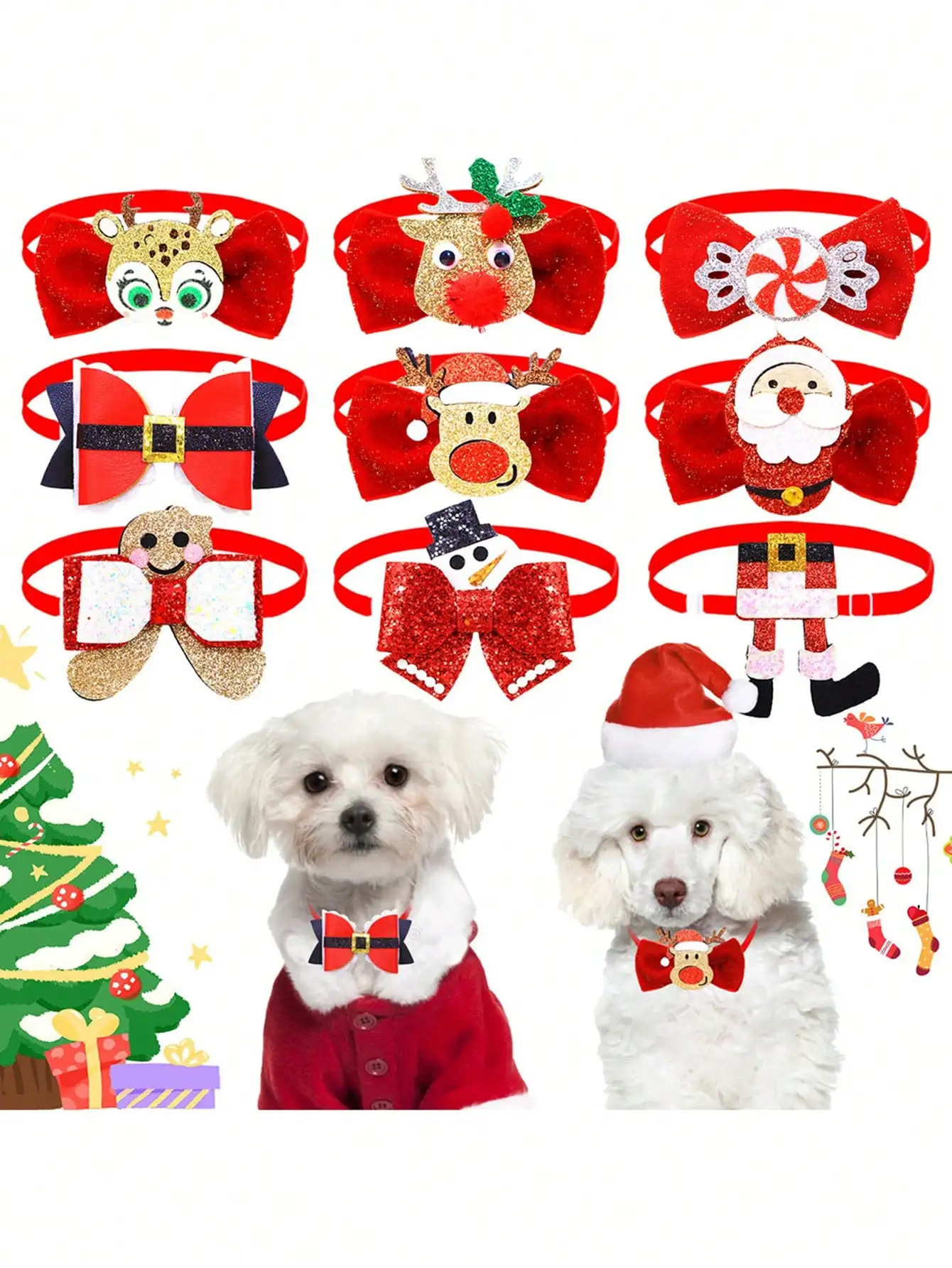 Nœud papillon de noël pour animaux de compagnie, rouge avec éléments de noël, Mini cravate mignonne adaptée au noël des animaux de compagnie, accessoires créatifs pour chiens, 1 pièce Nœud papillon de noël pour animaux de compagnie, rouge avec éléments de noël, Mini cravate mignonne adaptée au noël des animaux de compagnie, accessoires créatifs pour chiens, 1 pièce 