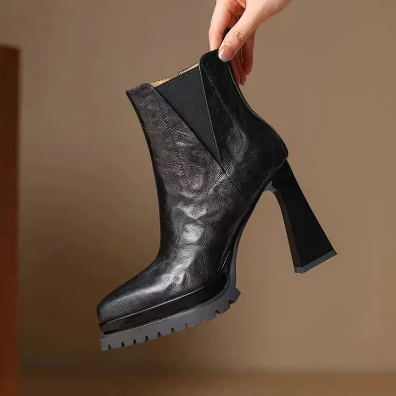 chaussures à talons bloc antidérapantes et résistantes à l'usure, plateforme à la mode, fermeture éclair latérale, bout pointu, chaussons à talons très hauts chaussures à talons bloc antidérapantes et résistantes à l'usure, plateforme à la mode, fermeture éclair latérale, bout pointu, chaussons à talons très hauts