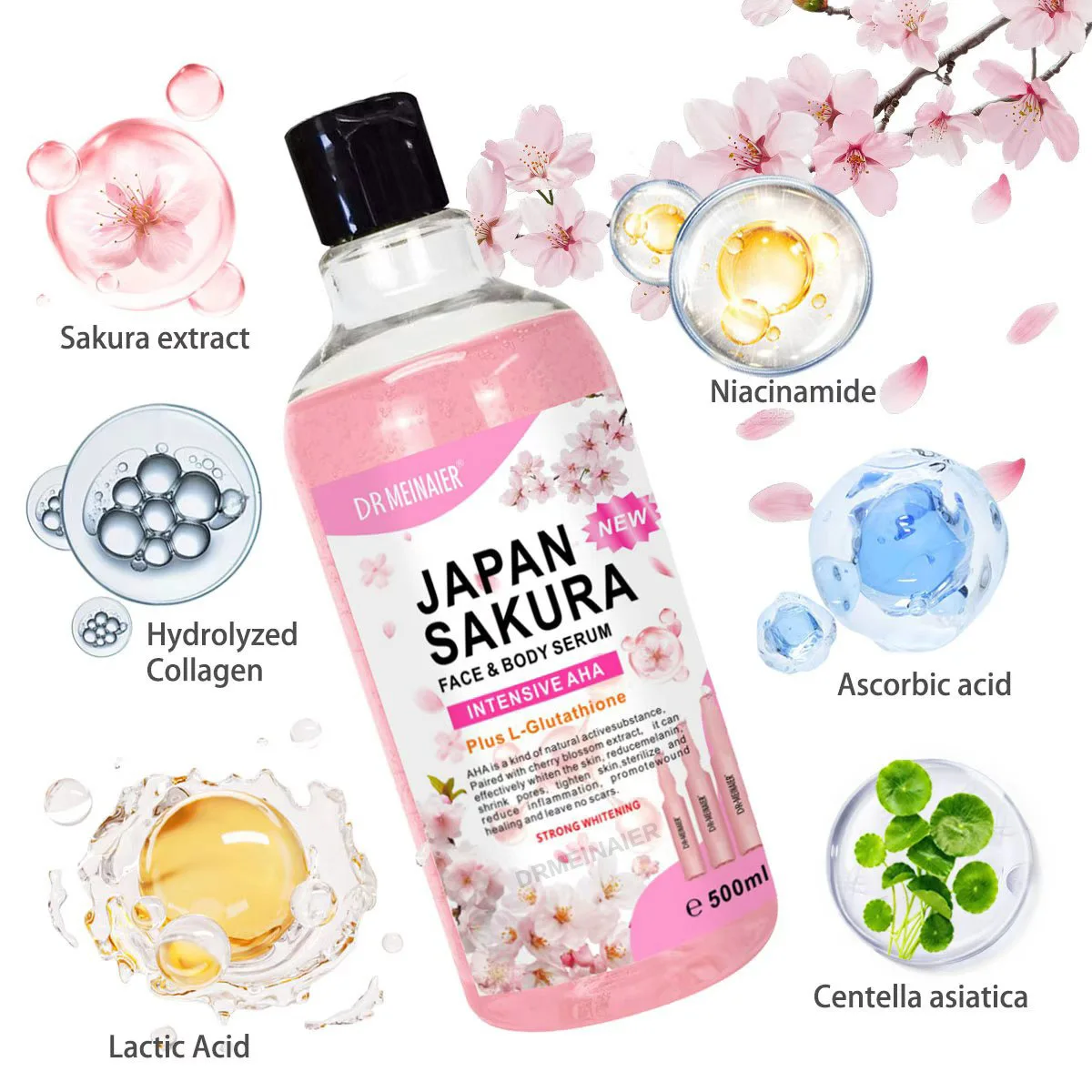 sérum japonais sakura pour le visage et le corps, 500ml, rétrécit les pores, essence éclaircissante, raffermissant, lifting, aha, anti âge, hydratant, soins pour la peau sèche sérum japonais sakura pour le visage et le corps, 500ml, rétrécit les pores, essence éclaircissante, raffermissant, lifting, aha, anti âge, hydratant, soins pour la peau sèche