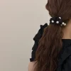 À la mode fille arc coiffe cheveux cravate ornement noir perle bandeau haute queue de cheval cheveux chaîne haute qualité bande de cheveux bande de caoutchouc
