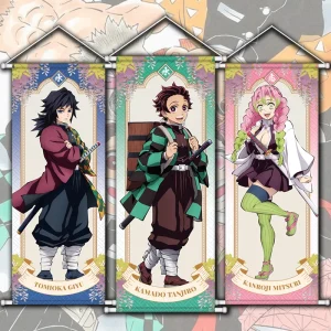 Affiche murale à défilement en tissu, tapisserie suspendue, Kamado Tanjiro Nezuko Kamado Giyu Tomioka Mitsuri Kanroji, Anime Prup