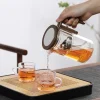 théière en verre avec filtre, manche en bois, interrupteur magnétique en un clic, filtration de séparation du thé, adaptée aux cadeaux de famille et aux bureaux
