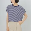 t shirt rayé japonais en coton pour femmes, ample, manches chauve souris, haut tricoté pour femmes