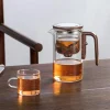 théière en verre avec filtre, manche en bois, interrupteur magnétique en un clic, filtration de séparation du thé, adaptée aux cadeaux de famille et aux bureaux