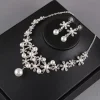 ensemble de bijoux élégants en strass, collier de fleurs en alliage vintage, boucles d'oreilles scintillantes de style coréen, cadeaux pour femmes