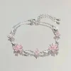 Bracelets en fleurs de cerisier en cristal rose brillant pour femmes et filles, doux nœud de lune, fleurs en Zircon, bijoux de fête esthétiques Egirl Bracelets en fleurs de cerisier en cristal rose brillant pour femmes et filles, doux nœud de lune, fleurs en Zircon, bijoux de fête esthétiques Egirl