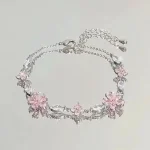 Bracelets en fleurs de cerisier en cristal rose brillant pour femmes et filles, doux nœud de lune, fleurs en Zircon, bijoux de fête esthétiques Egirl Bracelets en fleurs de cerisier en cristal rose brillant pour femmes et filles, doux nœud de lune, fleurs en Zircon, bijoux de fête esthétiques Egirl