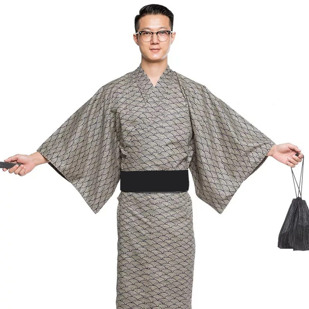 Été gris japonais traditionnel samouraï Kimono pour hommes Yukata Robe de bain Hekoobi Style ample Homewear ceinture longue Robe coton Été gris japonais traditionnel samouraï Kimono pour hommes Yukata Robe de bain Hekoobi Style ample Homewear ceinture longue Robe coton