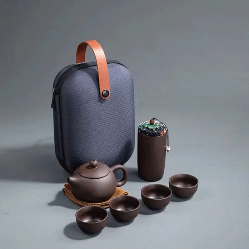 un pot d'argile violette quatre tasses service à thé portable en plein air service à thé de voyage cadeau pour les amis un pot d'argile violette quatre tasses service à thé portable en plein air service à thé de voyage cadeau pour les amis