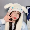 chapeau coupe vent en peluche kawaii pour couple, cinnamoroll, my melody, kuromi, hello kitty, oreilles mobiles, point de dessin animé, extérieur, chaud