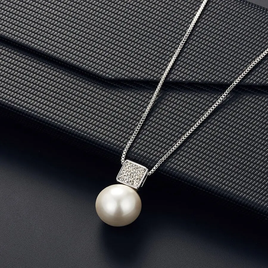 ensemble de bijoux avec pendentif en imitation de perles pour femmes, 2 pièces, collier, boucles d'oreilles, chaîne serpent, couleur argent, carré en métal, entièrement en cristal ensemble de bijoux avec pendentif en imitation de perles pour femmes, 2 pièces, collier, boucles d'oreilles, chaîne serpent, couleur argent, carré en métal, entièrement en cristal