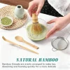 service à thé soft matcha 5 pièces avec fouet en bambou, support, cuillère en bambou, cuillère en bois, tamis kit matcha complet