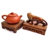 plateau à thé rétro en bois, table délicate, petites bases de théière carrées, décor de vase, socle de bonsaï en bois massif, plateau de service de base en bois