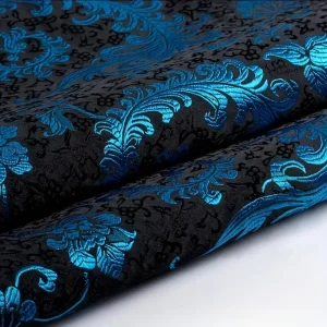 Tissu brocart noir damassé floral – Matériel d&rsquo;ameublement et de décoration d&rsquo;intérieur pour l&rsquo;artisanat de bricolage, 75 cm de large, vendu au mètre