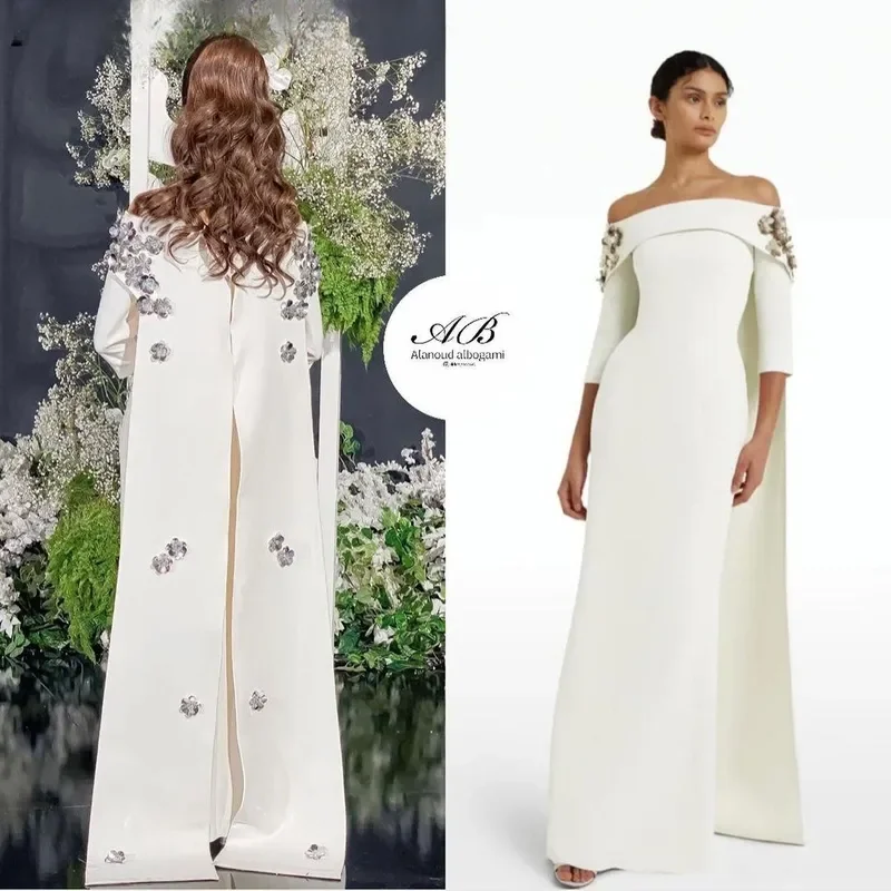 Arabie Saoudite Ivoire Satin Robes De Bal Demi Manches Bandes Longueur De Plancher Formelle Occasion Robe Femmes Robes De Soirée personnalisé Arabie Saoudite Ivoire Satin Robes De Bal Demi Manches Bandes Longueur De Plancher Formelle Occasion Robe Femmes Robes De Soirée personnalisé