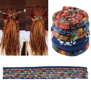 6 accessoires pour cheveux Boho, bandes de cheveux pliables, cordes pour cheveux de Style ethnique, bandeau en queue de cheval, dreadlocks colorés, longue épingle à cheveux queue de cheval