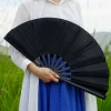 Éventails pliants noirs vintage, éventail de kung fu pour fête de mariage, bricolage de poche, artisanat de danse, accessoires pour spectacle, mariage, fête