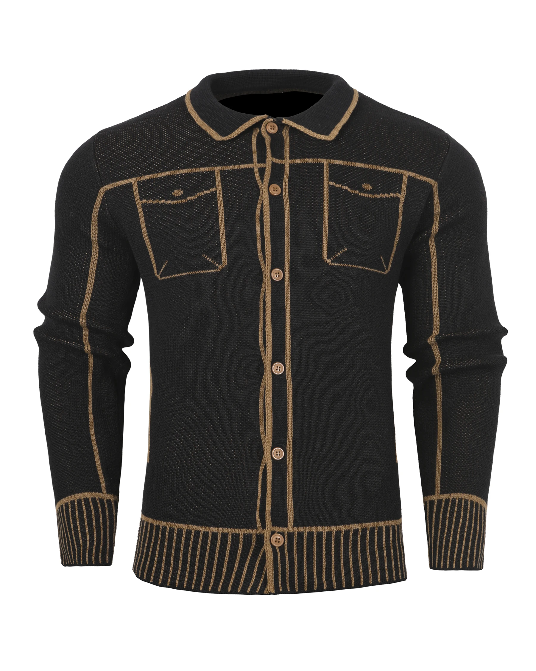 cardigan ouvert confortable pour hommes, tricot décontracté avec fausse poche, pull à la mode, automne hiver cardigan ouvert confortable pour hommes, tricot décontracté avec fausse poche, pull à la mode, automne hiver