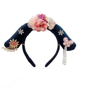 Bandeau Hanfu à fleurs anciennes, pompon en perles, couvre-chef de Style chinois, couronne à nœud, cerceau pour cheveux de Style ancien