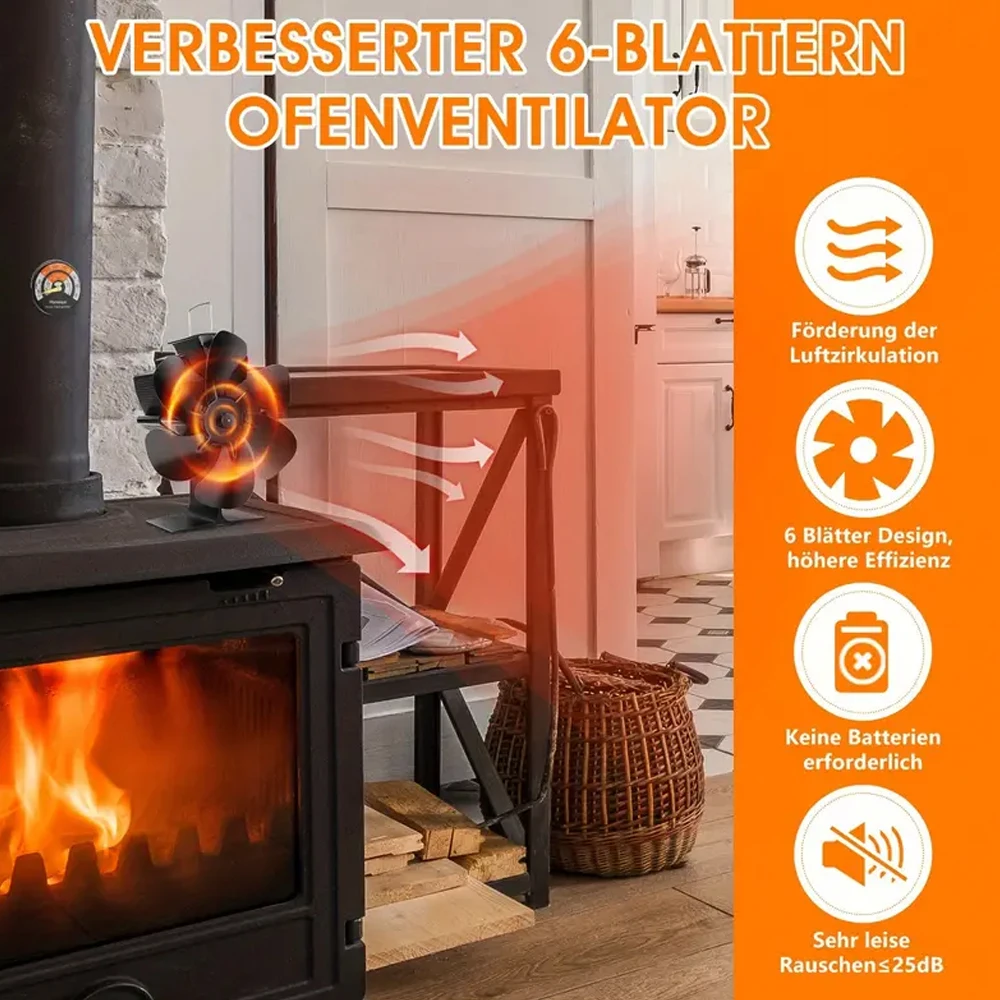 ventilateur de poêle à chaleur eco silencieux noir 6 pales bûche brûleur à bois ventilateur de cheminée distribution de chaleur efficace réchauffeur d'hiver maison ventilateur de poêle à chaleur eco silencieux noir 6 pales bûche brûleur à bois ventilateur de cheminée distribution de chaleur efficace réchauffeur d'hiver maison