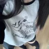 coton femme t shirts japonais t shirts graffiti impression décontracté mode camisetas été t shirt mignon y2k t shirts surdimensionné hauts