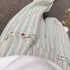 bas de sommeil à rayures pour femmes, vêtements de nuit décontractés pour la maison, vêtements de nuit respirants, pleine longueur, fjall match simple ulzzang mujer, été