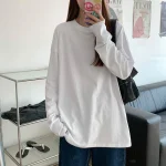 Blanc couleur Pure femmes T-shirt étudiant début automne à manches longues débardeur Style décontracté Polyester tissu confortable coupe ajustée
