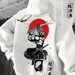 Sweat à capuche graphique samouraï pour hommes – Imprimé épéiste d&rsquo;inspiration japonaise avec fleurs de cerisier et soleil rouge