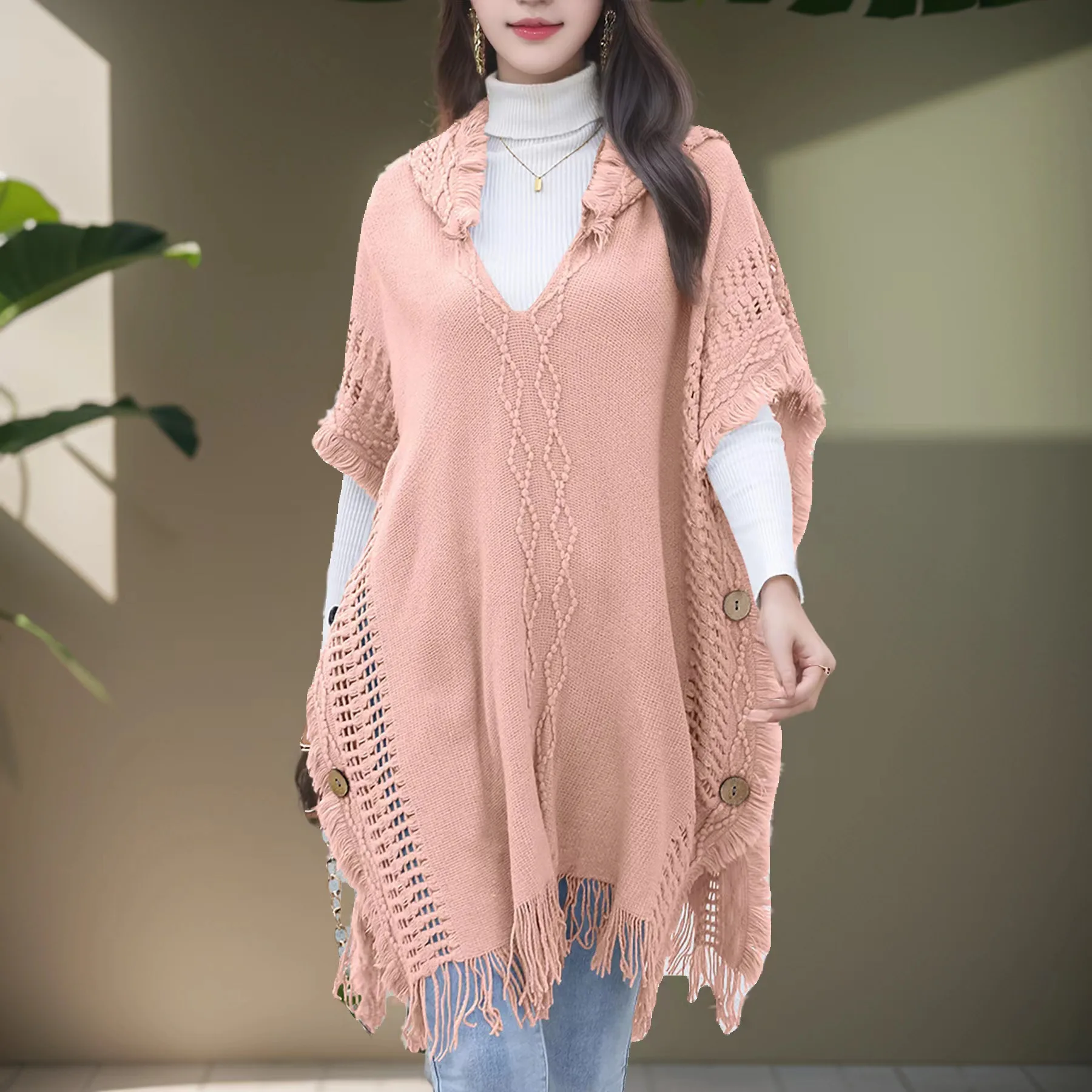cape poncho à capuche en crochet, châle boho chic à franges pour femmes, vêtements d'extérieur polyvalents printemps automne cape poncho à capuche en crochet, châle boho chic à franges pour femmes, vêtements d'extérieur polyvalents printemps automne