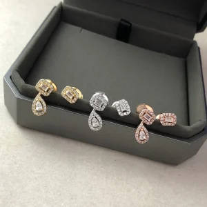 Boucles d’oreilles asymétriques géométriques incrustées pour femmes, bijoux à la mode en argent Sterling 925, cadeaux de fête et de vacances classiques. Boucles d’oreilles asymétriques géométriques incrustées pour femmes, bijoux à la mode en argent Sterling 925, cadeaux de fête et de vacances classiques.