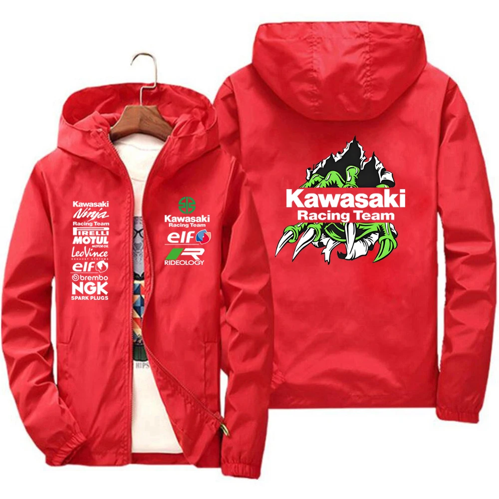 veste de l'équipe de course avec logo kawasaki, imperméable et coupe vent, vêtements de sport pour hommes, activités de plein air à la mode veste de l'équipe de course avec logo kawasaki, imperméable et coupe vent, vêtements de sport pour hommes, activités de plein air à la mode