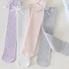 chaussettes japonaises à nœud creux pour filles, chaussettes d'été en maille respirante aux genoux, couleur unie, chaussettes de princesse pour enfants de 3 à 10 ans