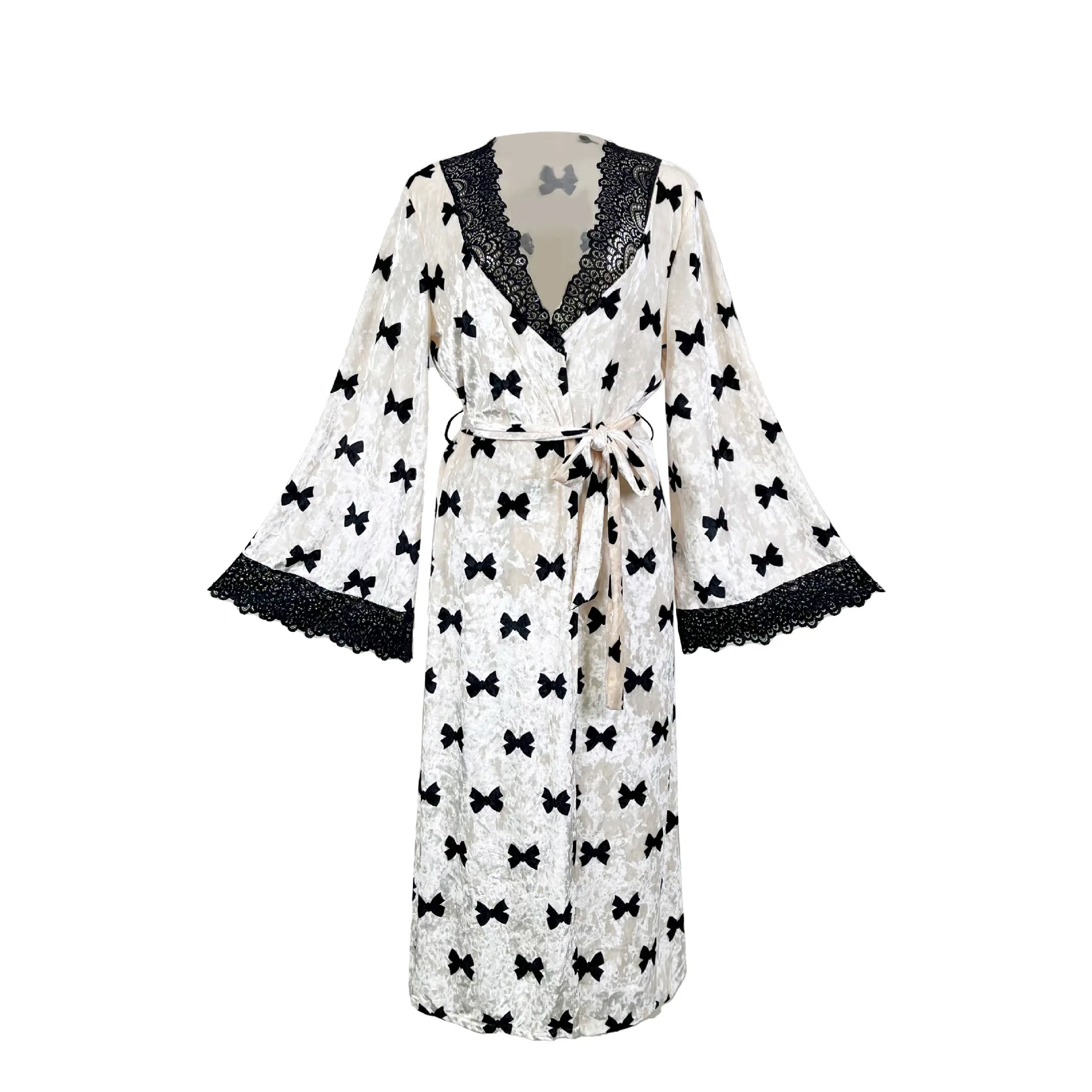 robe en velours doux pour femme, kimono en dentelle tirm, chemise de nuit longue, vêtements de nuit, cadeau de fête de mariage, vêtements de détente robe en velours doux pour femme, kimono en dentelle tirm, chemise de nuit longue, vêtements de nuit, cadeau de fête de mariage, vêtements de détente