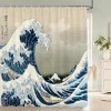 rideau de douche de style japonais, peinture à l'encre 3d, rideau de salle de bains imperméable avec crochets, rideau de douche en tissu polyester 180x240cm