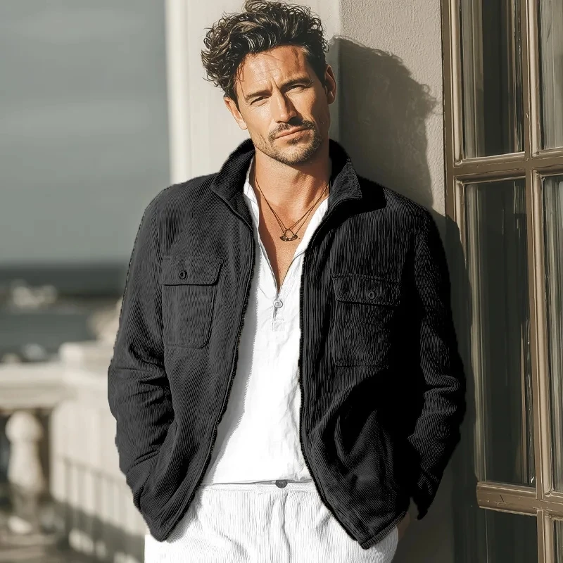 veste d'automne en velours côtelé pour hommes, haut de travail tendance, décontracté et rétro, chemise, nouveau style ample pour hommes veste d'automne en velours côtelé pour hommes, haut de travail tendance, décontracté et rétro, chemise, nouveau style ample pour hommes