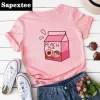 t shirt à manches courtes pour femme, estival et décontracté, à la mode, avec dessin animé japonais kawaii et imprimé jus, harajuku