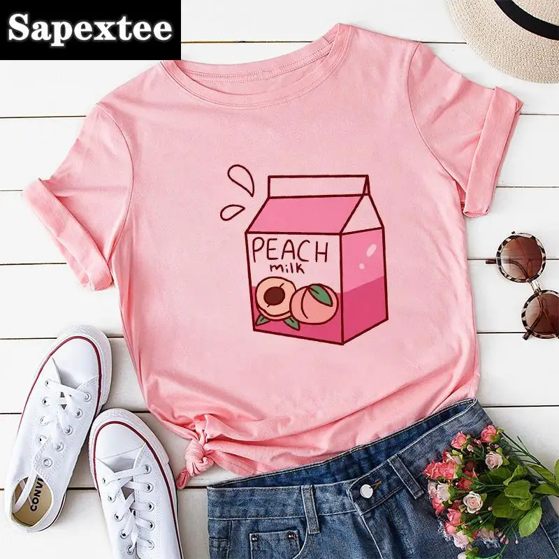 t shirt à manches courtes pour femme, estival et décontracté, à la mode, avec dessin animé japonais kawaii et imprimé jus, harajuku t shirt à manches courtes pour femme, estival et décontracté, à la mode, avec dessin animé japonais kawaii et imprimé jus, harajuku