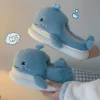 pantoufles de maison douces et moelleuses pour femmes, confortables, antidérapantes, mignonnes baleines, décontractées, chaussures d'intérieur de dessin animé kawaii pour la maison