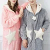 peignoir kimono à capuche et fermeture éclair pour femme, vêtement de nuit chaud en molleton de corail, ample, pour couple, chemise de nuit étoile mignonne, hiver