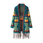 Cardigan kimono tricoté à franges rayées, nouveau Style ethnique, mi-long, châle, printemps, 2025 Cardigan kimono tricoté à franges rayées, nouveau Style ethnique, mi-long, châle, printemps, 2025