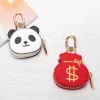 porte monnaie panda mignon, joli sac d'argent rouge à breloques avec porte clés pour femmes, mini portefeuille pour pièces de monnaie, sac à main accessoire