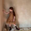 robe à bretelles en dentelle pour filles, couleur unie, style à la mode, sans manches, bouffante, vêtements pour enfants, nouvelle collection printemps et été 2025