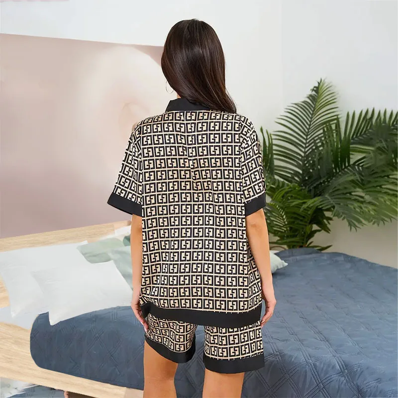 pyjama d'été imprimé botanique pour femme, ensemble 2 pièces en tissu semblable à une soie, col kimono, manches courtes, vêtements de maison décontractés pyjama d'été imprimé botanique pour femme, ensemble 2 pièces en tissu semblable à une soie, col kimono, manches courtes, vêtements de maison décontractés