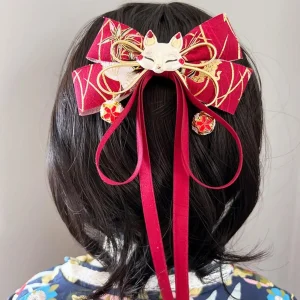 Épingle à cheveux à nœud rouge avec glands, décor de renard, Long ruban, Style célébration du nouvel an chinois, pince à cheveux avec nœud de dessin animé, accessoire pour cheveux Épingle à cheveux à nœud rouge avec glands, décor de renard, Long ruban, Style célébration du nouvel an chinois, pince à cheveux avec nœud de dessin animé, accessoire pour cheveux