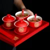 Ensemble de vaisselle britannique pour mariage chinois, bols en céramique rouge, bols et cuillères, tasses à thé, baguettes, fournitures de mariage, cadeaux, Pomercomparator Ensemble de vaisselle britannique pour mariage chinois, bols en céramique rouge, bols et cuillères, tasses à thé, baguettes, fournitures de mariage, cadeaux, Pomercomparator