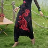 2025 chine dragon broderie bloomers pantalon noir femmes style ethnique national vintage harajuku sarouel pantalon baggy décontracté