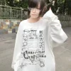 [olmee] en stock noir anime jirai kei manches longues col rond sweat cosplay costume surdimensionné décontracté streetwear halloween