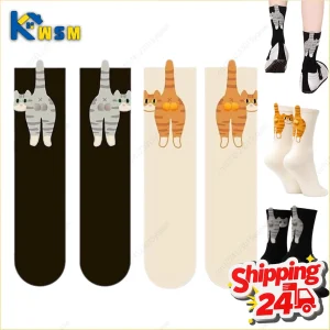Chaussettes chaudes en forme d&rsquo;œuf de chat pour femmes, mi-mollet, amusantes, Design de chat 3D, vêtements confortables d&rsquo;hiver, accessoire cadeau d&rsquo;halloween et de noël